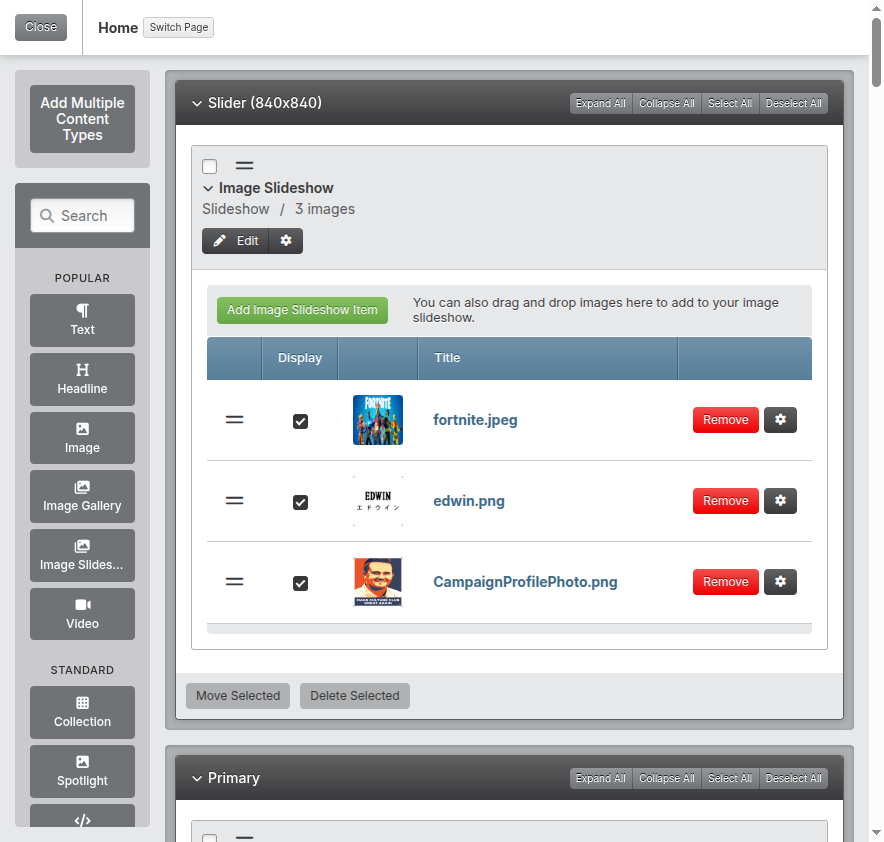 Screenshot: Add Content button highlighted