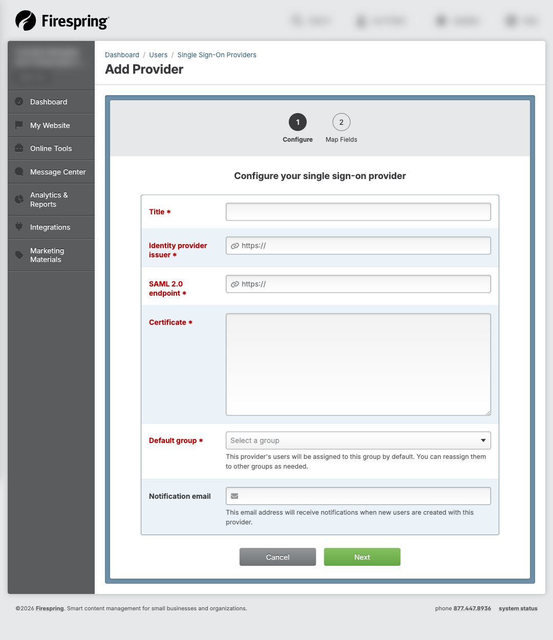 Screenshot: Add SSO Provider form