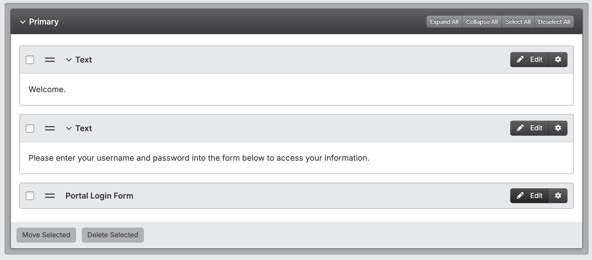 Screenshot: Portal Login Form Edit