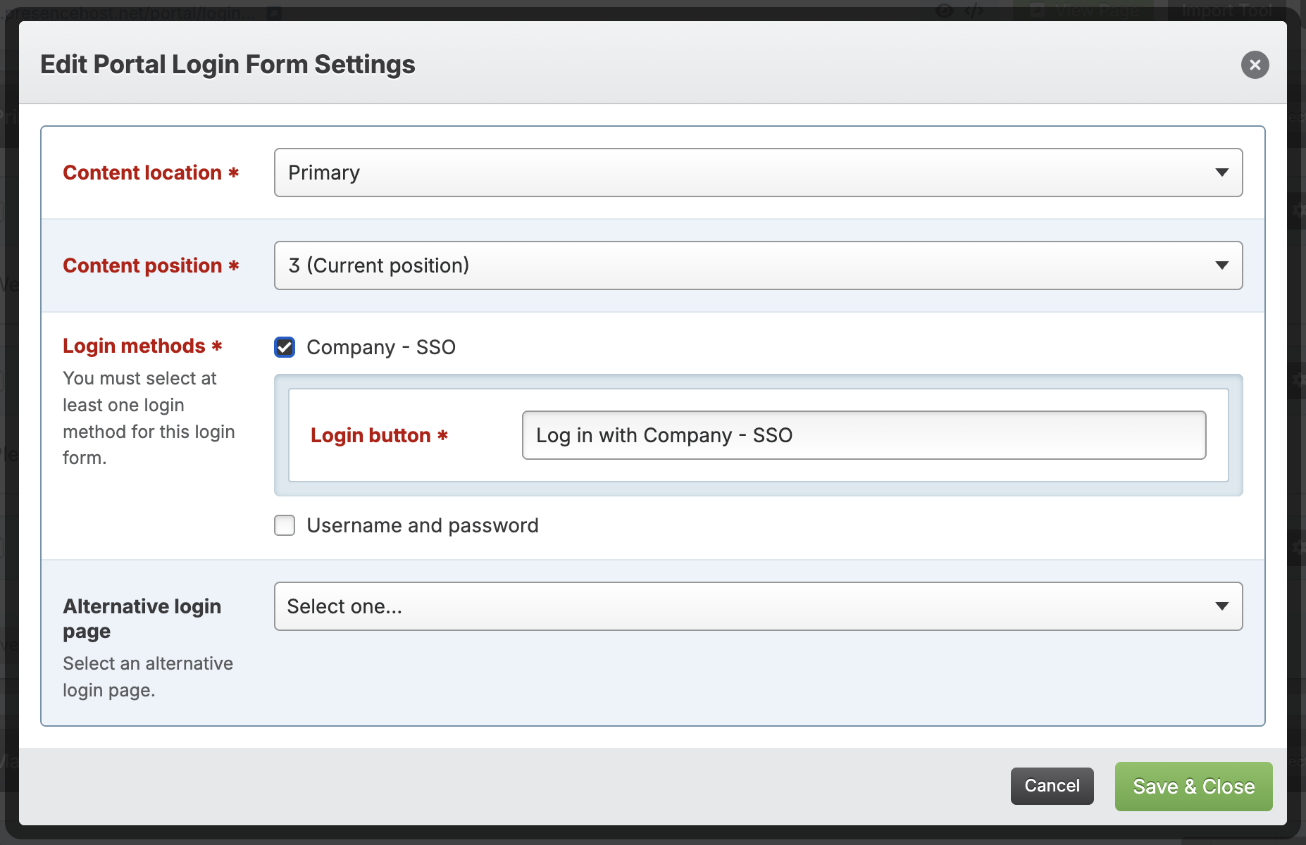 Screenshot: Portal Login Methods