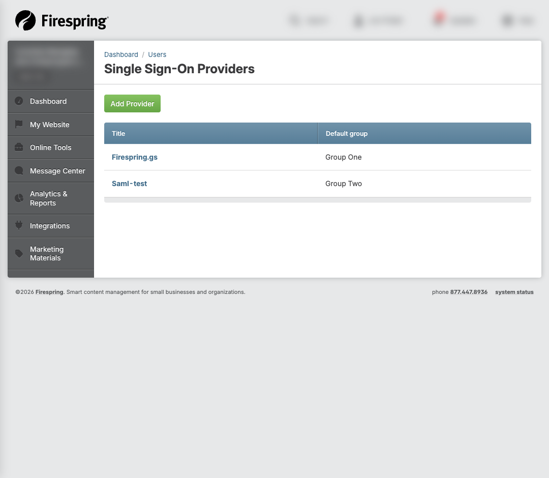 Screenshot: SSO Providers list page