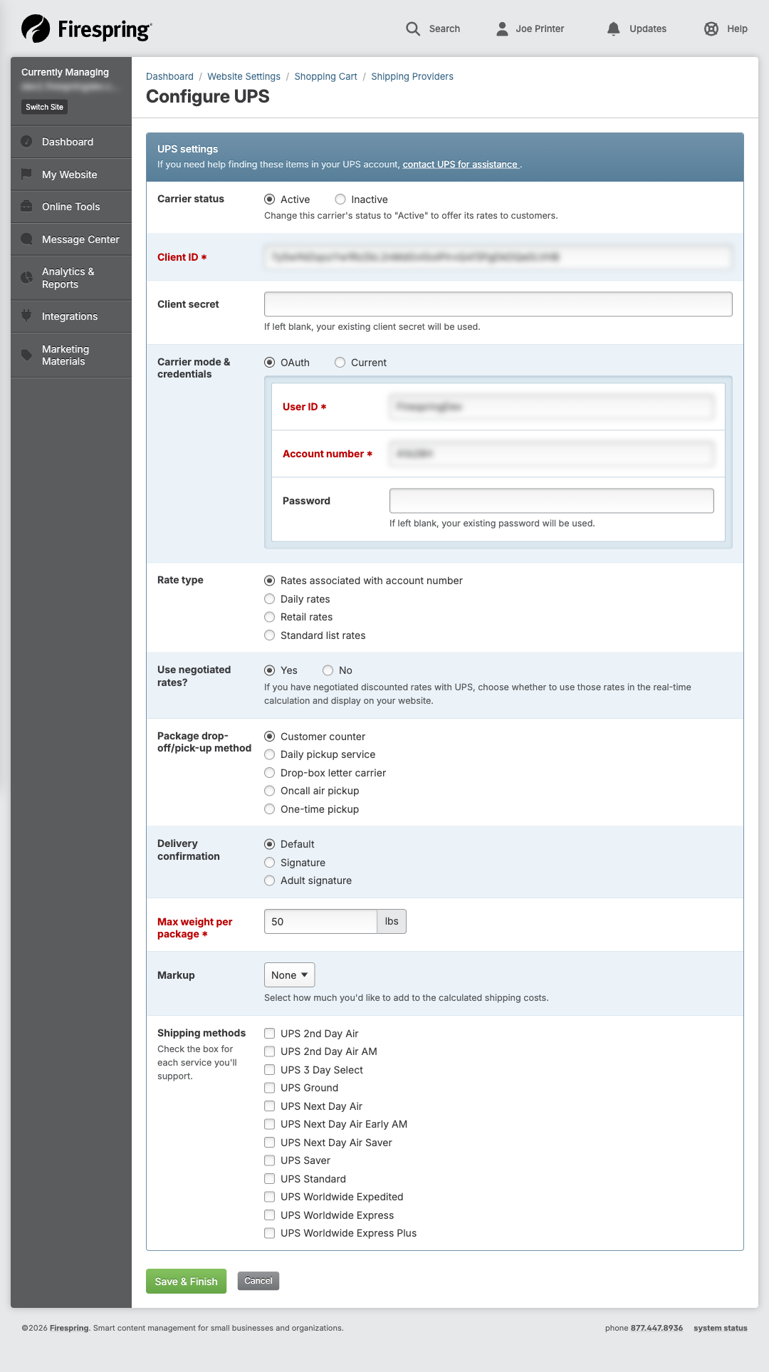 Screenshot: Configure UPS button