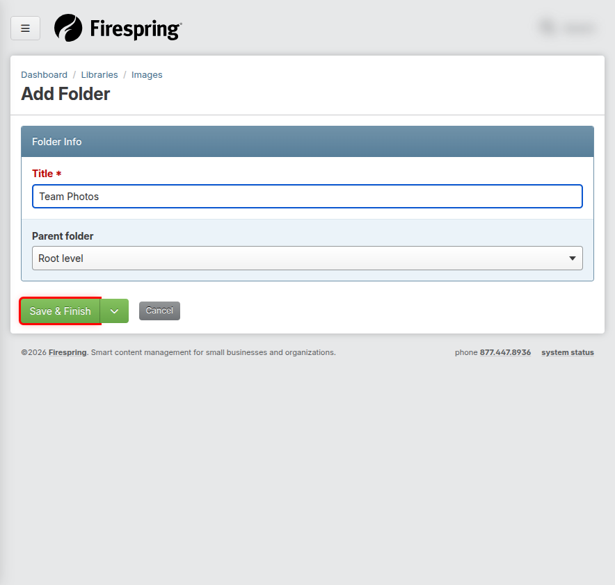 Screenshot: Create button highlighted