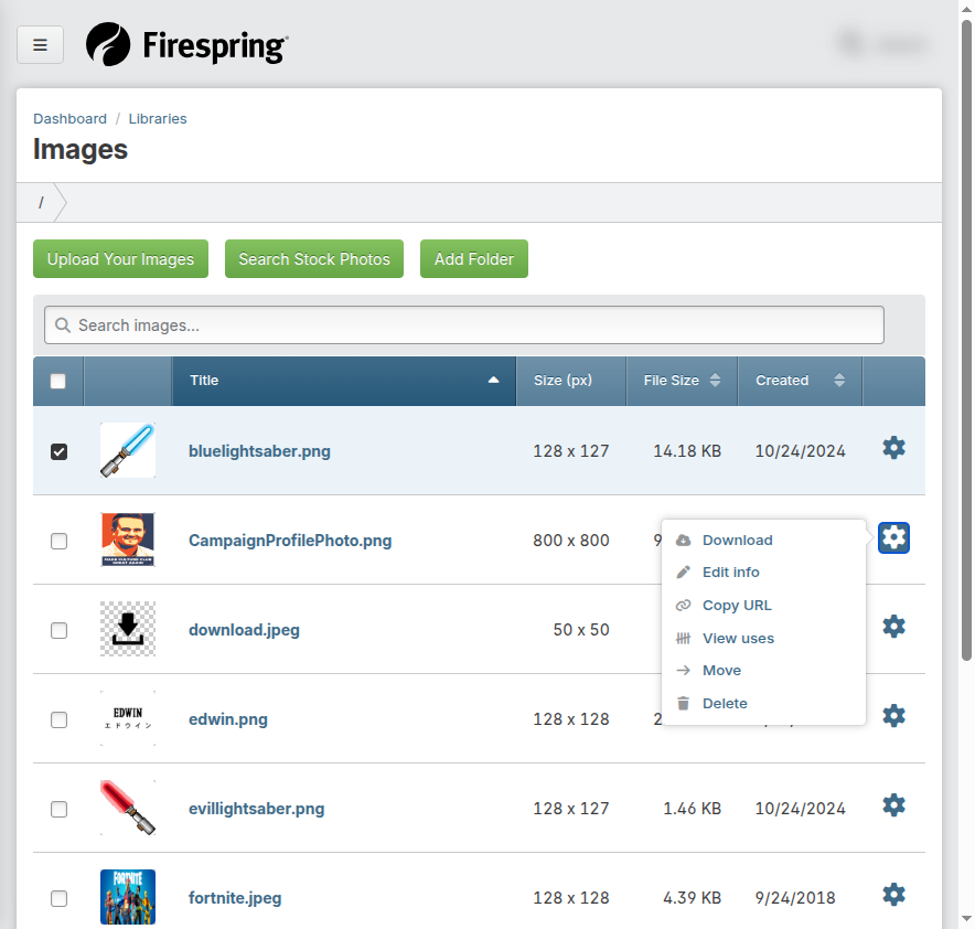 Screenshot: Edit button for an image