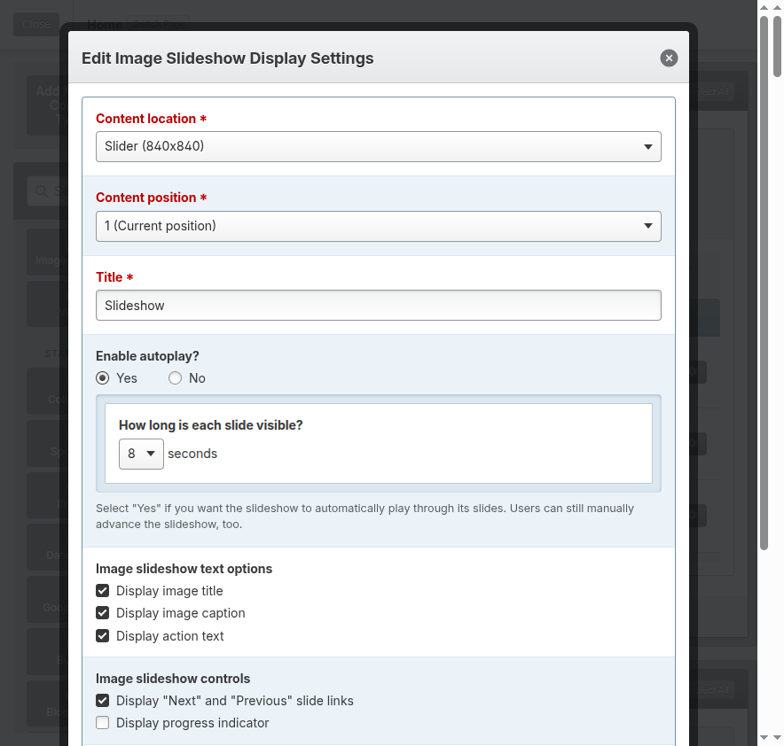 Screenshot: Gallery layout settings