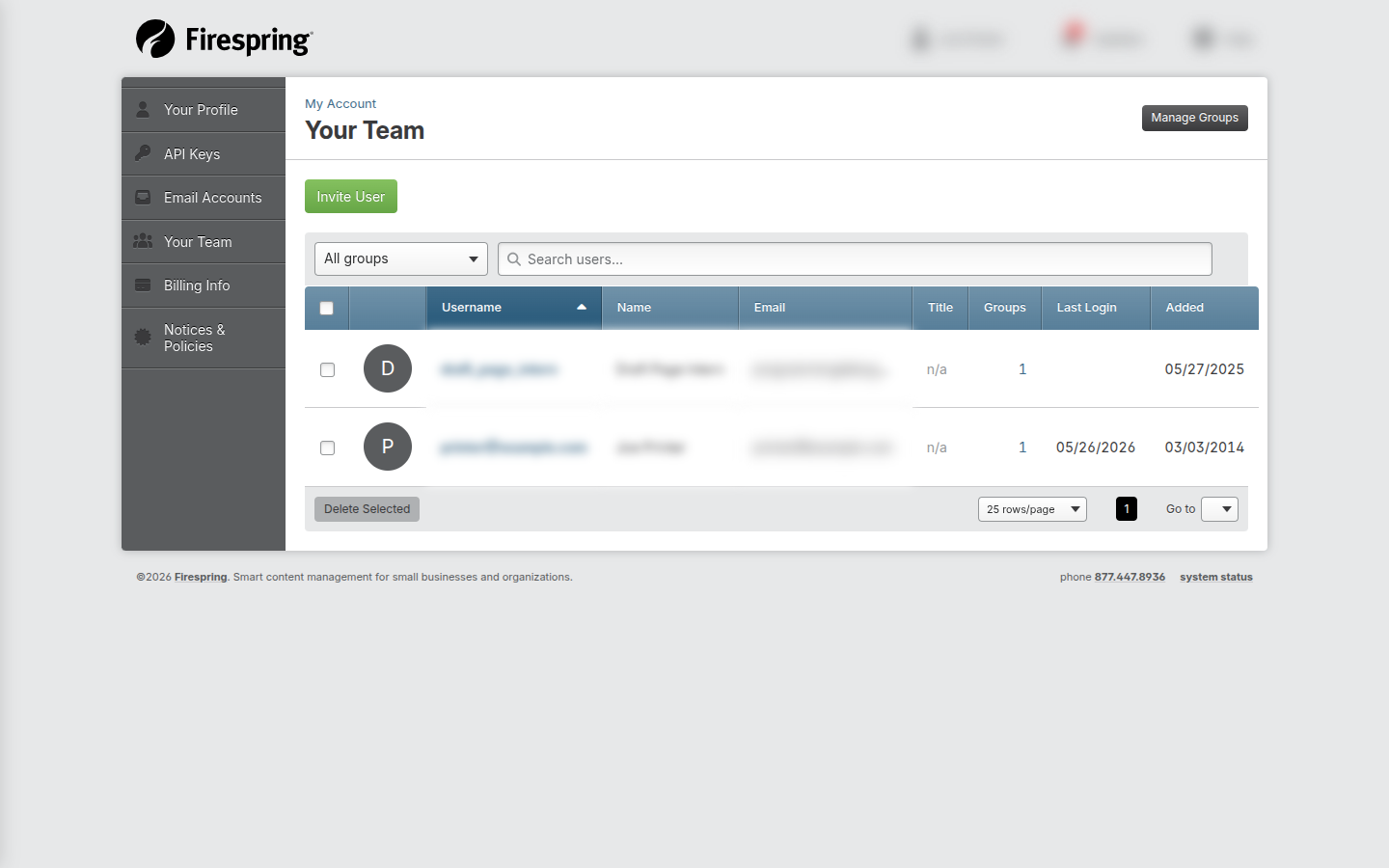 Screenshot: Manage Groups button