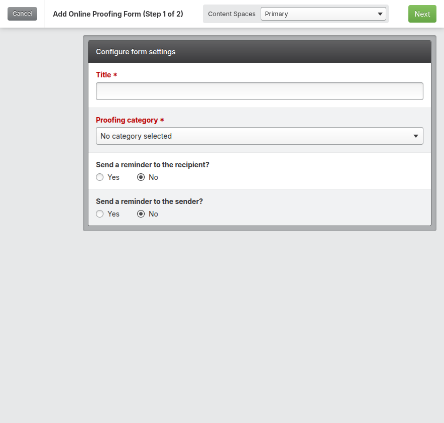 Screenshot: Configure form settings