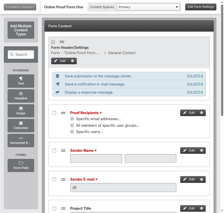 Screenshot: Edit Form Settings button