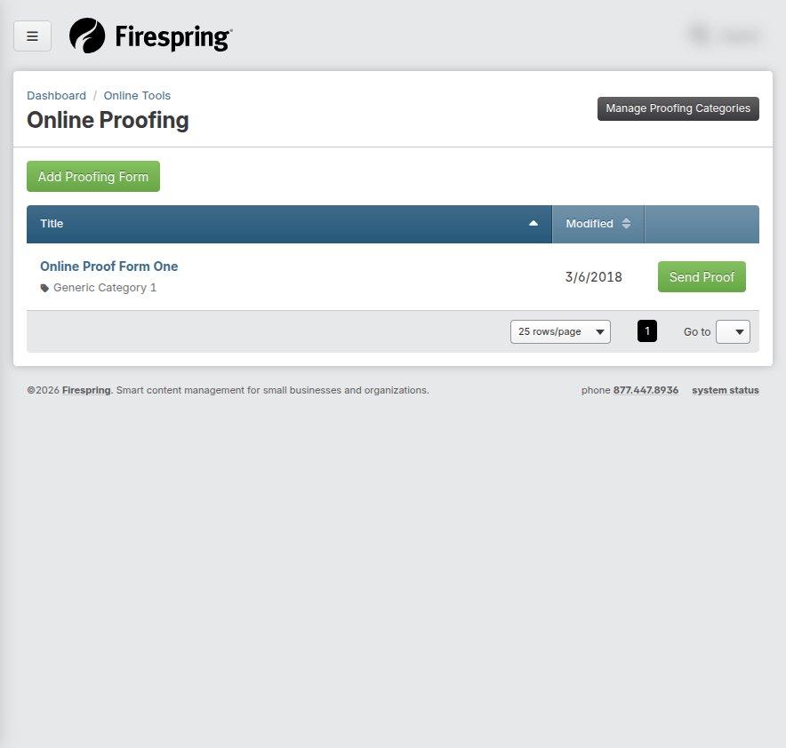 Screenshot: Online Proofing menu option