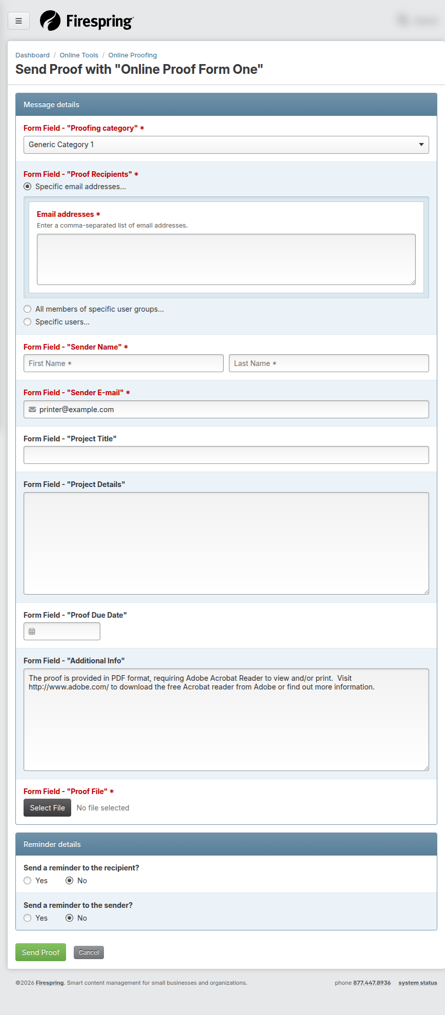 Screenshot: Online Proof Notification email