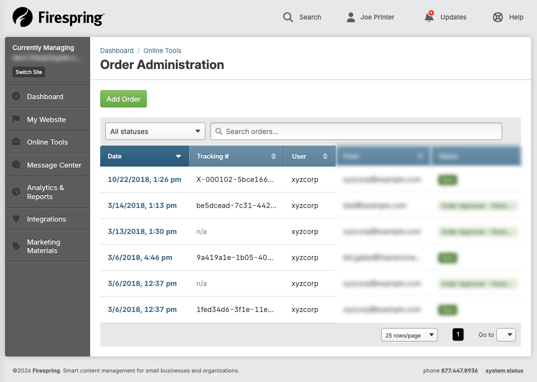 Screenshot: Orders list showing all columns