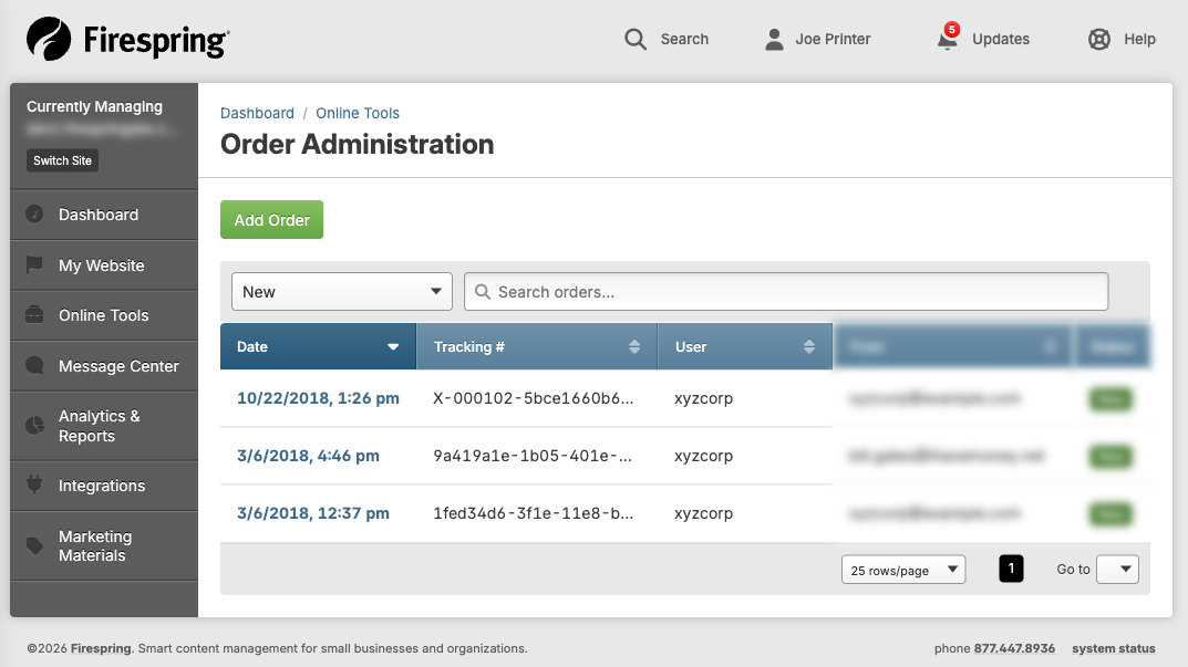 Screenshot: Status dropdown menu with options