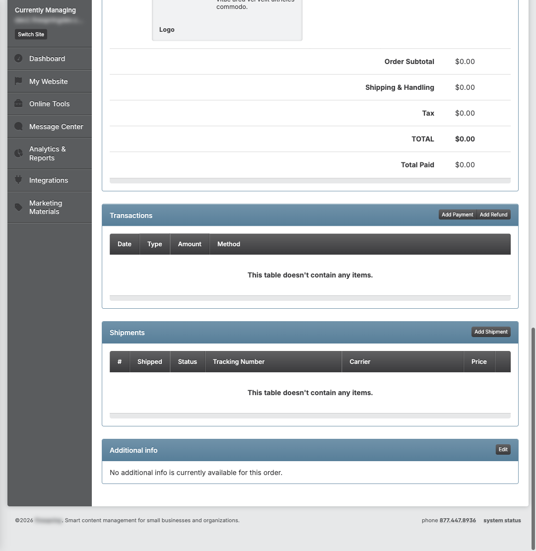 Screenshot: Transactions section