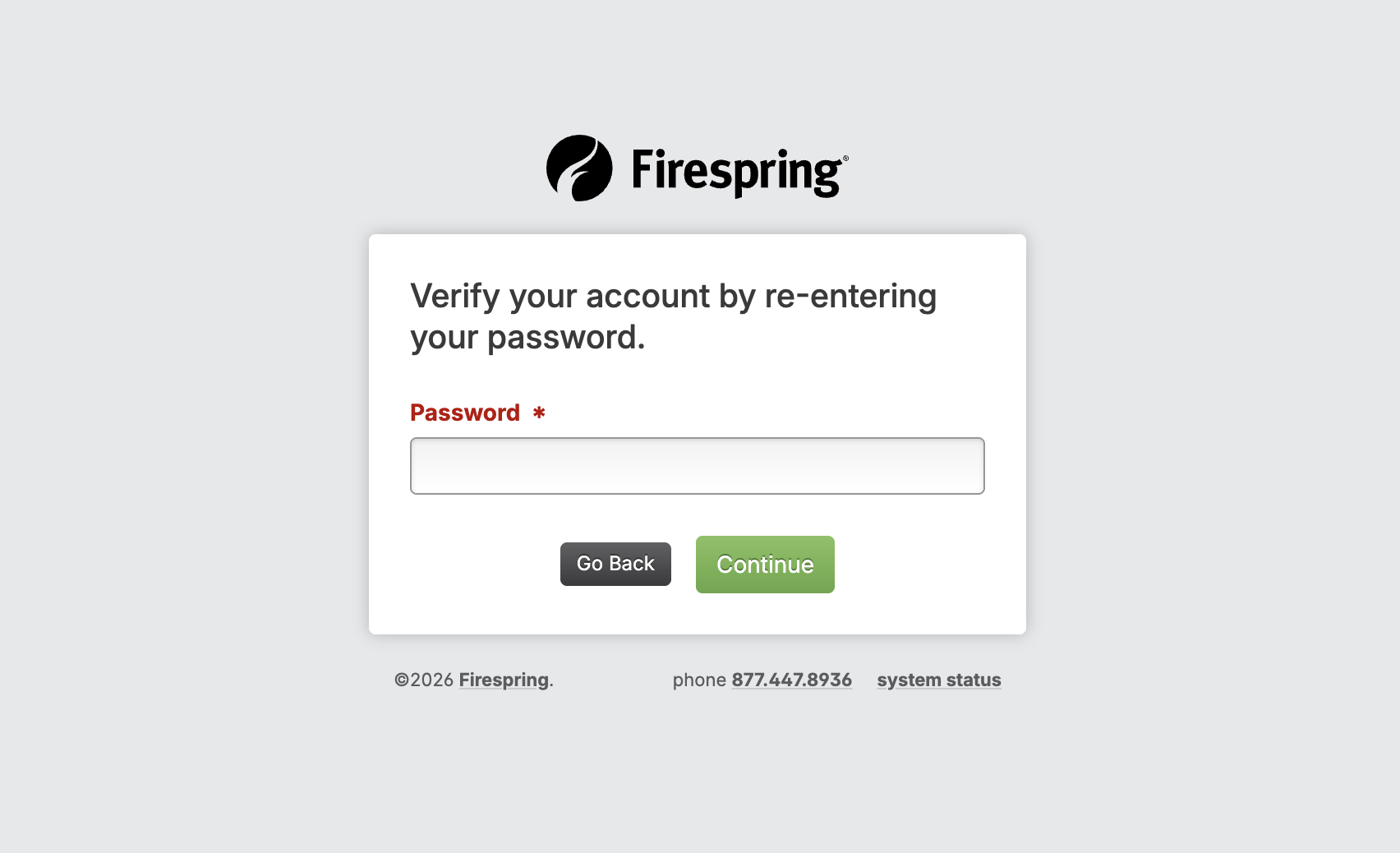 Screenshot: Password verification screen