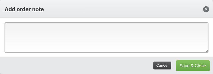 Screenshot: Add Note button and note text area in the order details page