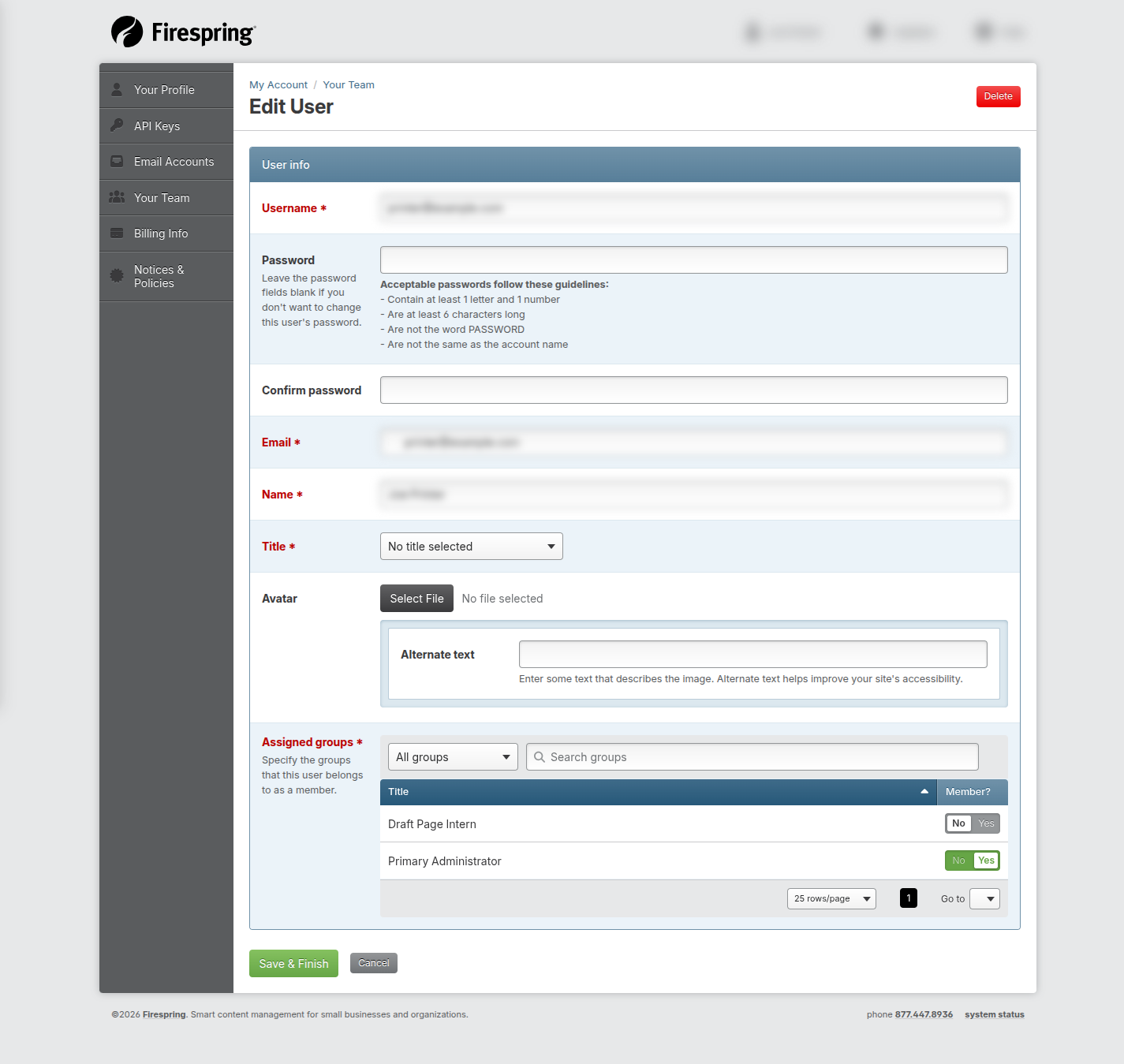 Screenshot: Save button on Edit User