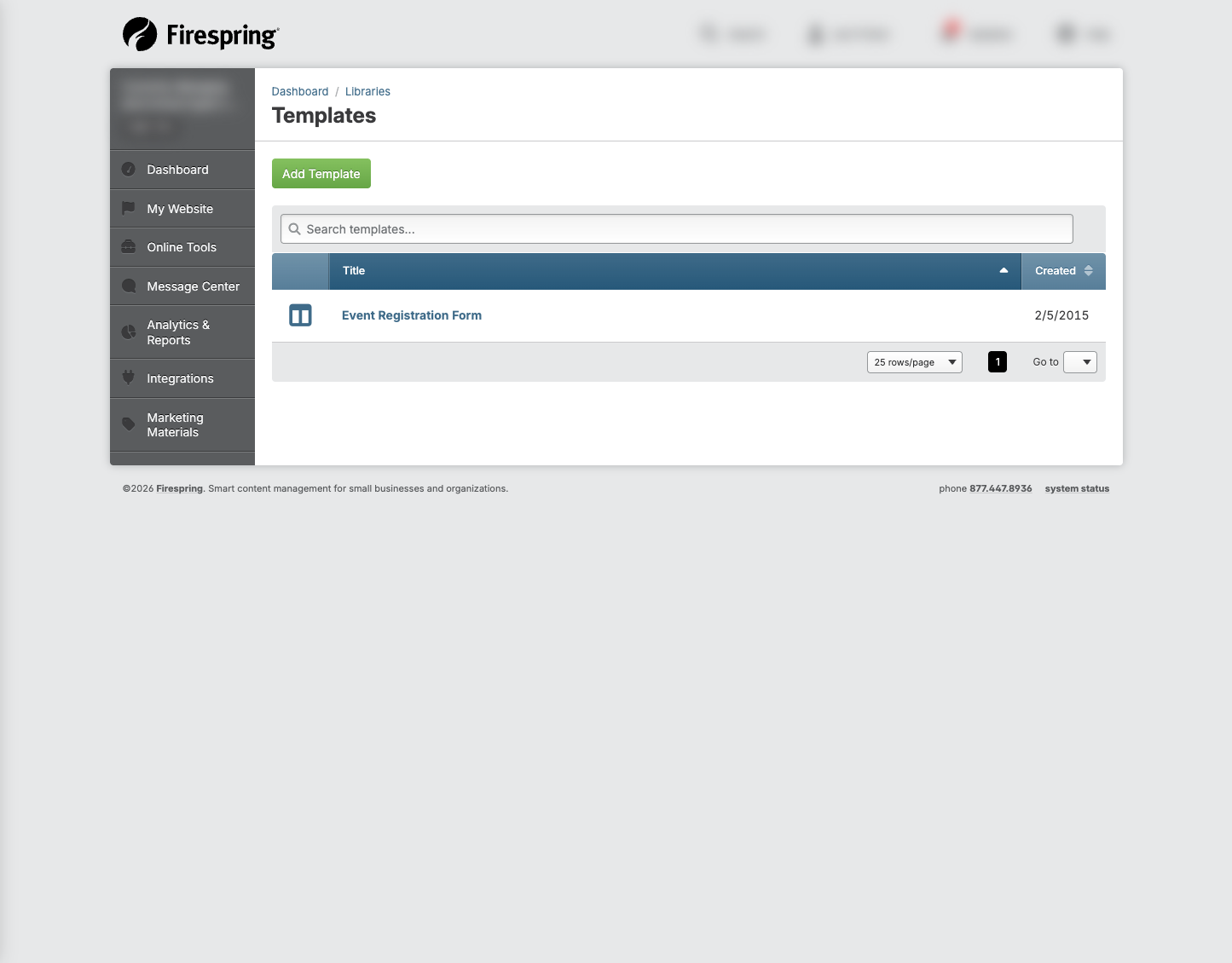 Screenshot: Clicking on a template title to edit it