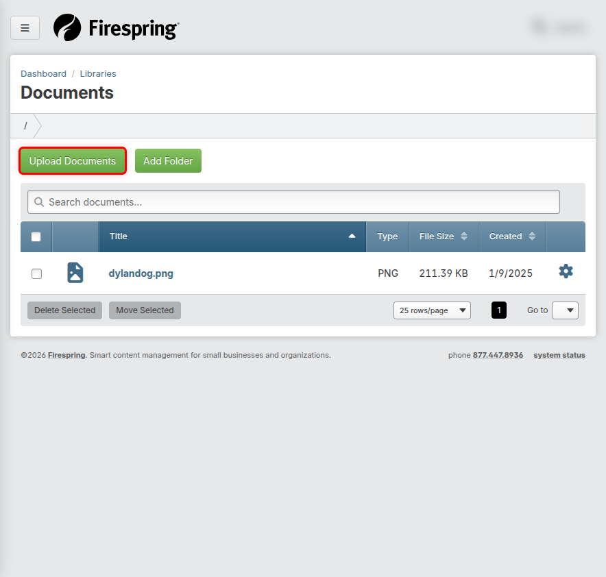 Screenshot: Upload Documents button highlighted