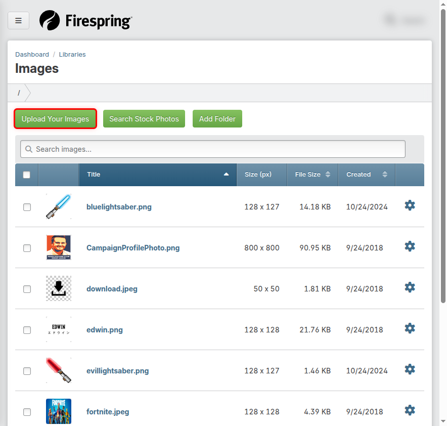 Screenshot: Upload Images button highlighted